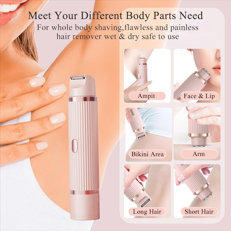 Maquinilla de afeitar eléctrica para mujer, recortador de pelo de Bikini para piernas y cuerpo, afeitadora de bigote facial portátil 2 en 1, depilación indolora para axilas