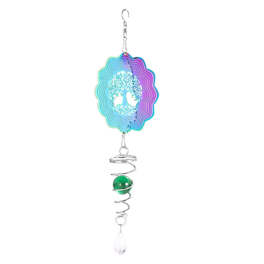 Stabilisateur de vent de couleur dégradée, boule d'observation, queue en spirale, arbre de vie, carillons éoliens, pendentif, décor suspendu de jardin: Violet
