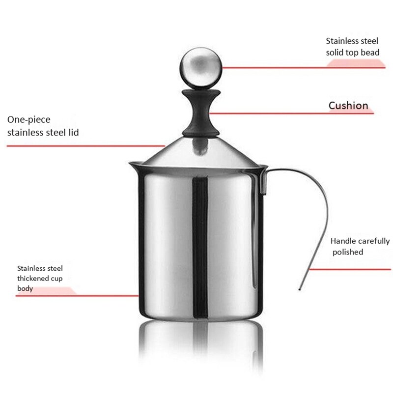 -Handmatige Melkopschuimer Set 800Ml, Rvs Double Mesh Melk Opschuimen Jug, melk Creamer Voor Cappuccino & Fancy Koffie