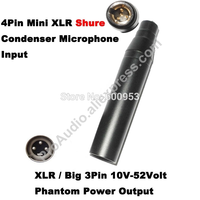 ta4f 4pin mini xlr 3pin mannelijke xlr voor shure condensator microfoon fantoomvoeding 48 v adapter