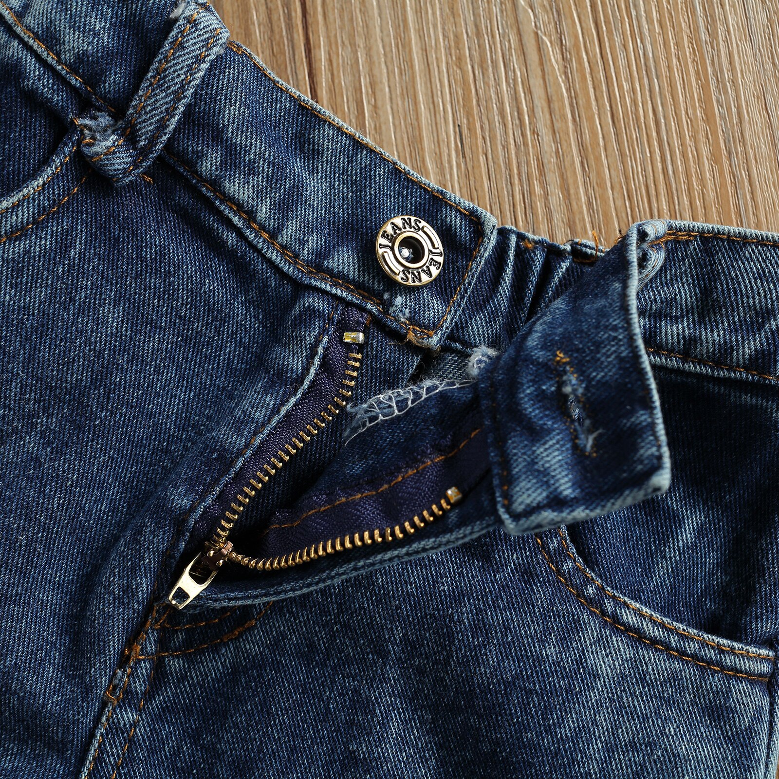 Kidboys piger flået jeans dragt brevprint rund hals med korte ærmer og lange bukser 2- stykke dragt