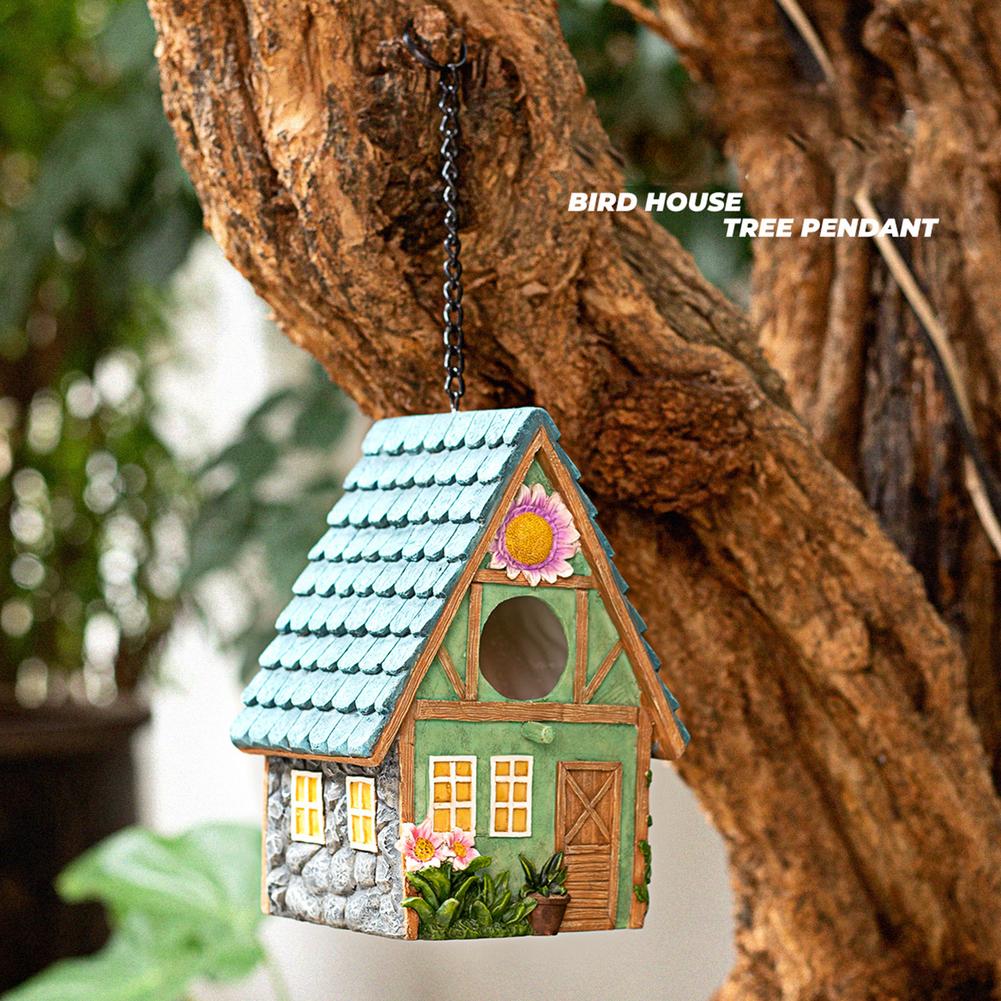 Outdoor Bird House Hanging Resin Birds Nest Garden Yard Decorating Craft Bird Cage Garden Ornaments Pet Birds Nest