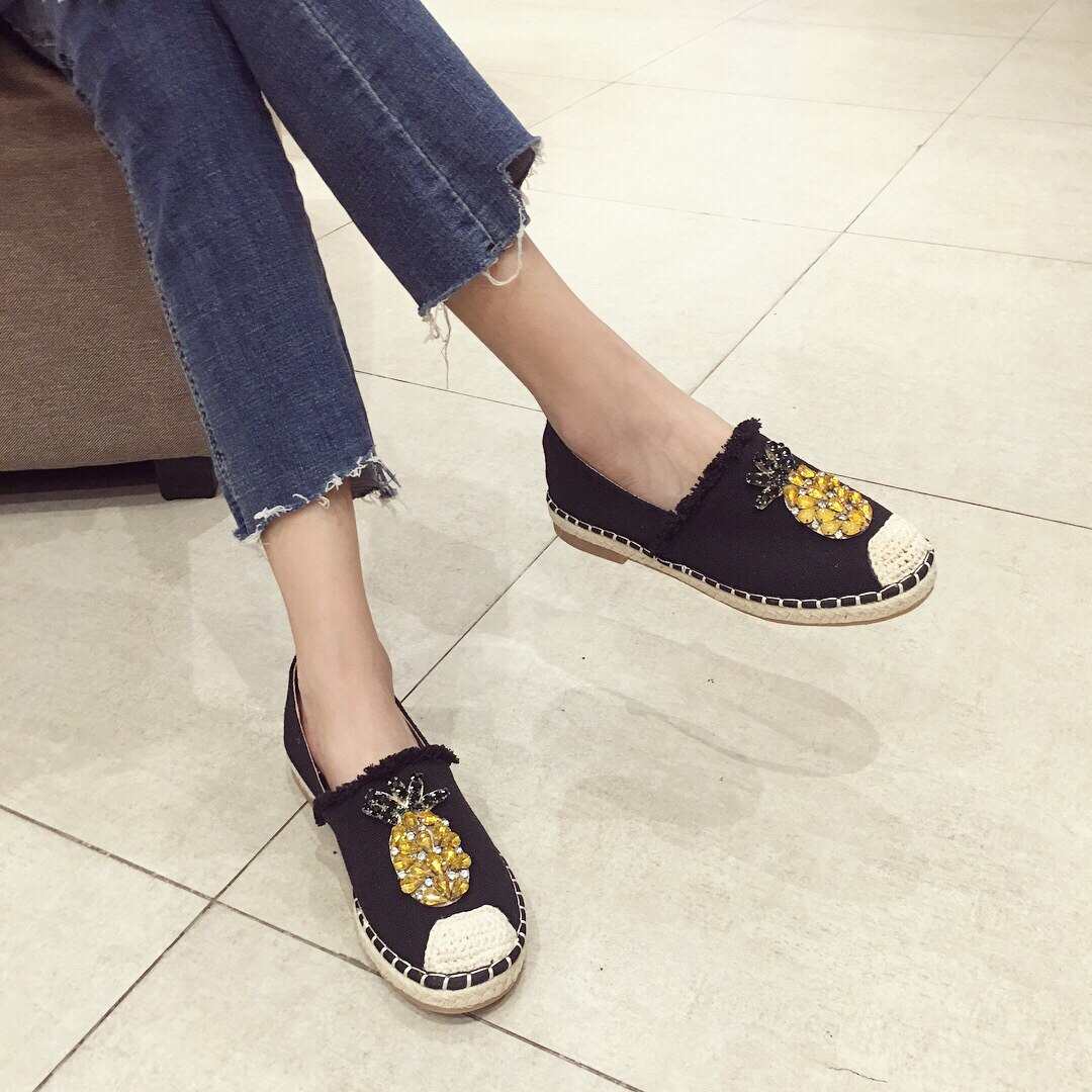 . exclusivo. alpargatas pisos de piña de pescador de diamante de imitación de mocasines Slip en un solo zapatos de mujer Zapatos