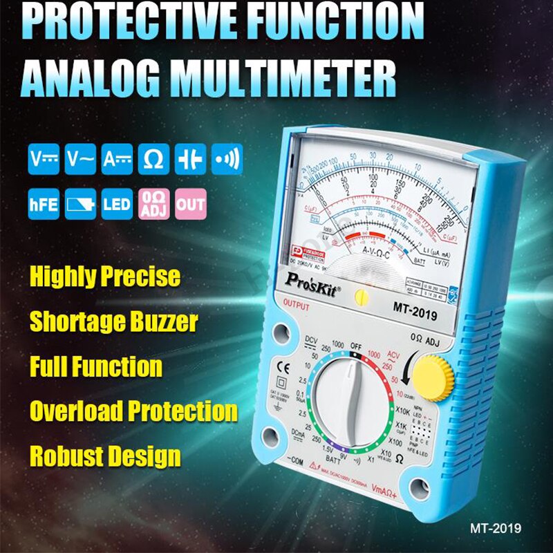 Proskit MT MT AC/DC Analog Graph Zeiger Multimeter Amperemeter Widerstand Kapazität Diode Volt Ampere Ohm hFE LED Meter