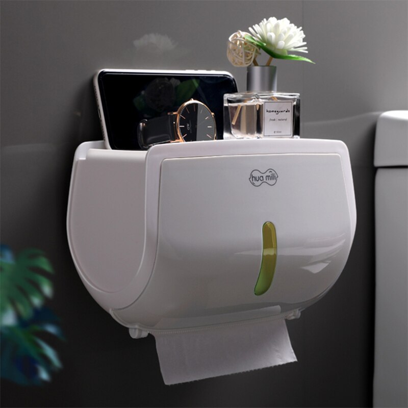 Toilet tissue box toilet rack hole-free toilet waterproof paper roll toilet paper household: Single layer Khaki