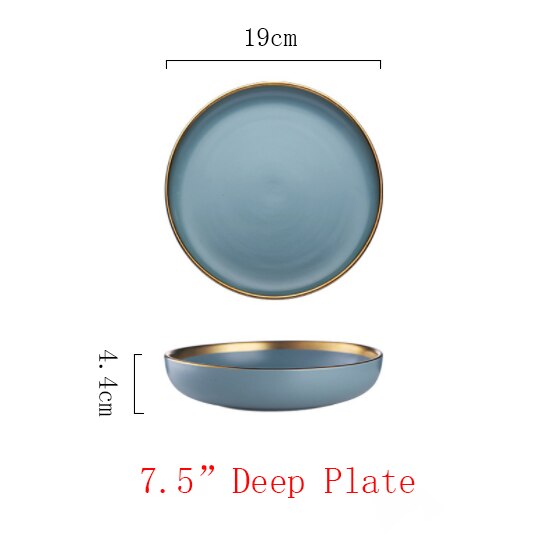 Pink/blå keramik guld indlæg tallerken sæt bøf mad tallerken nordisk stil komplet bordservice skål fad porcelæn spisestel sæt: M