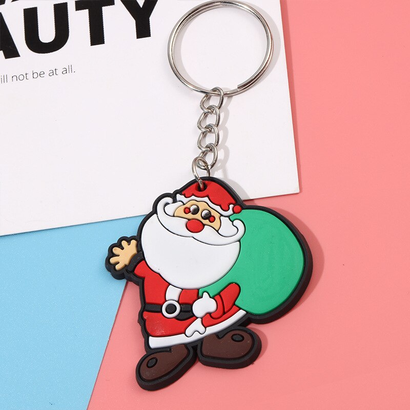 Kerstversiering Pvc Zacht Rubber Herten Oude Man Sleutelhanger Kerstboom Kleine Hanger Kerst Slee Leuke Charm: old man with gift
