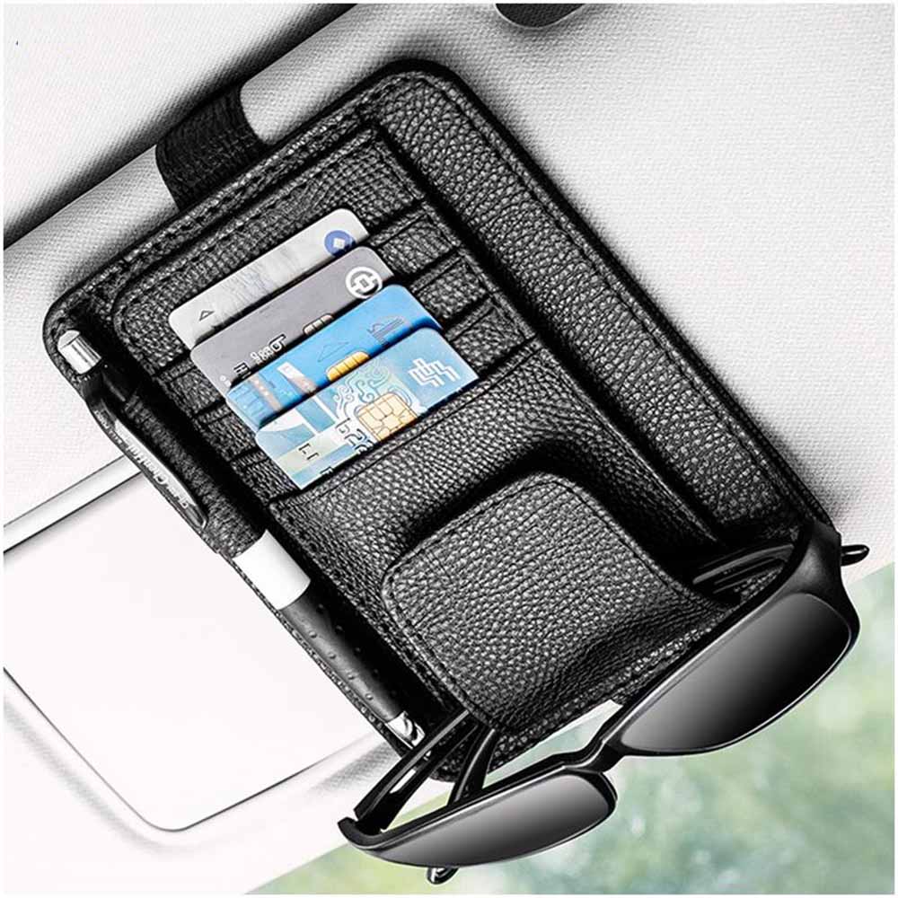 Voiture pare-soleil multifonction PU carte support d'emballage lunettes stockage stylo organisateur voiture sac suspendu Auto accessoires poche noir
