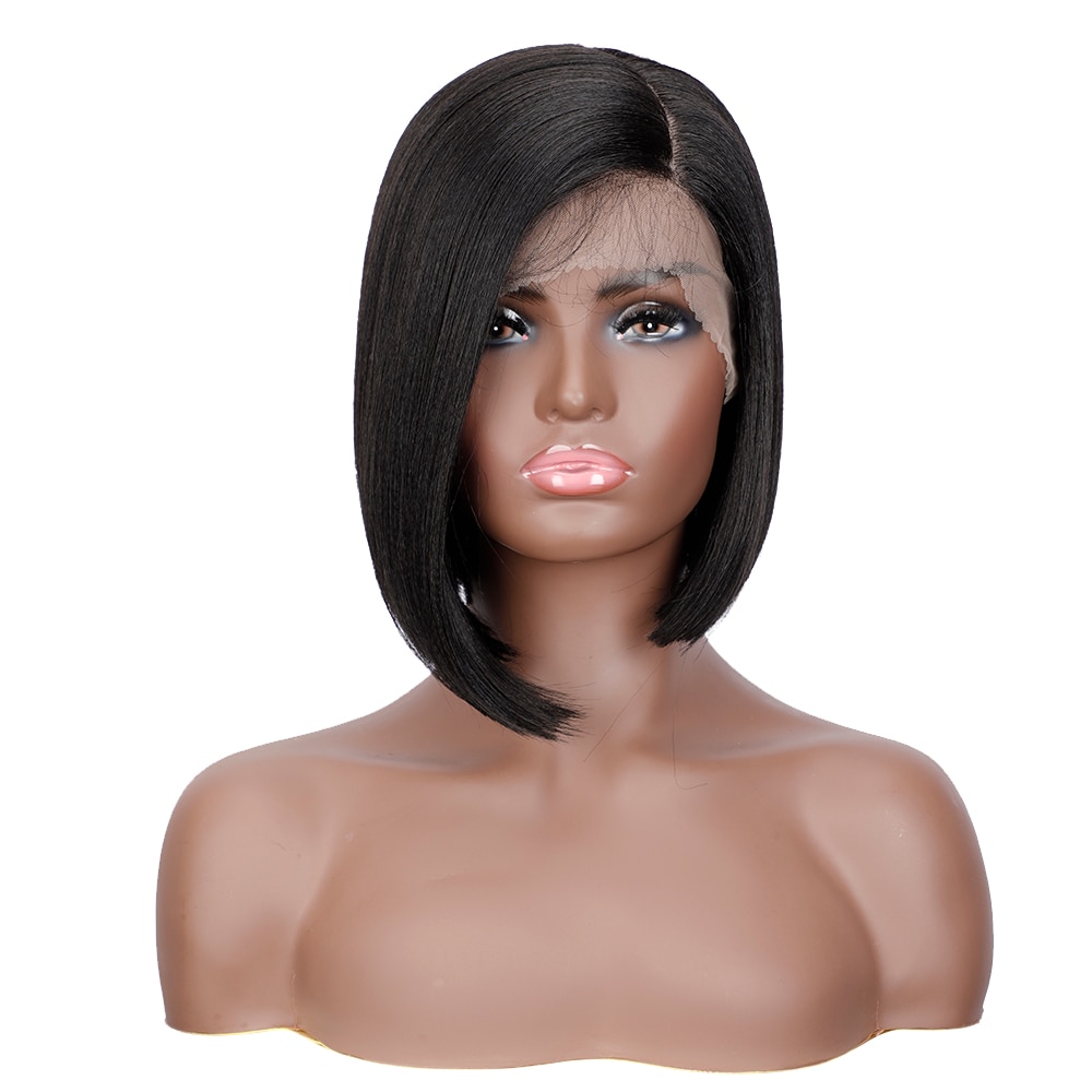 Colorido corto recto pelucas para mujeres negras Ombre raíces oscuras sintética marrón peluca con malla frontal pelucas de pelo Natural sin costuras