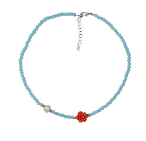 Bohemian Style Bead Necklaces for Women Blue Beaded Pearl Flower Pendant Clavicle Chain Collar Layered Chains Necklace Jewelry: 12