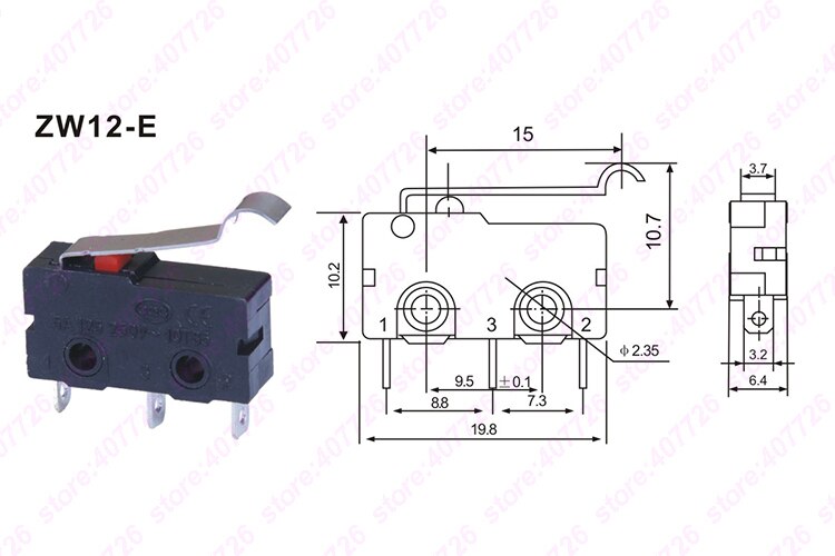Micro interrupteur 10mm x 20mm 5 pièces/lot | 3 broches/2 broches 5A 250VAC série ZW12, interrupteur Tact allumé: ZW12-E