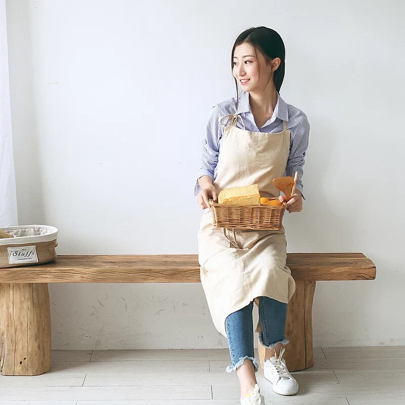 Katoen Linnen Keuken Schort Voor Vrouwen Mouwloze Bloem Winkel Coffeeshop Restaurant Werk Schort Koken Bbq Bakken Bib Schorten