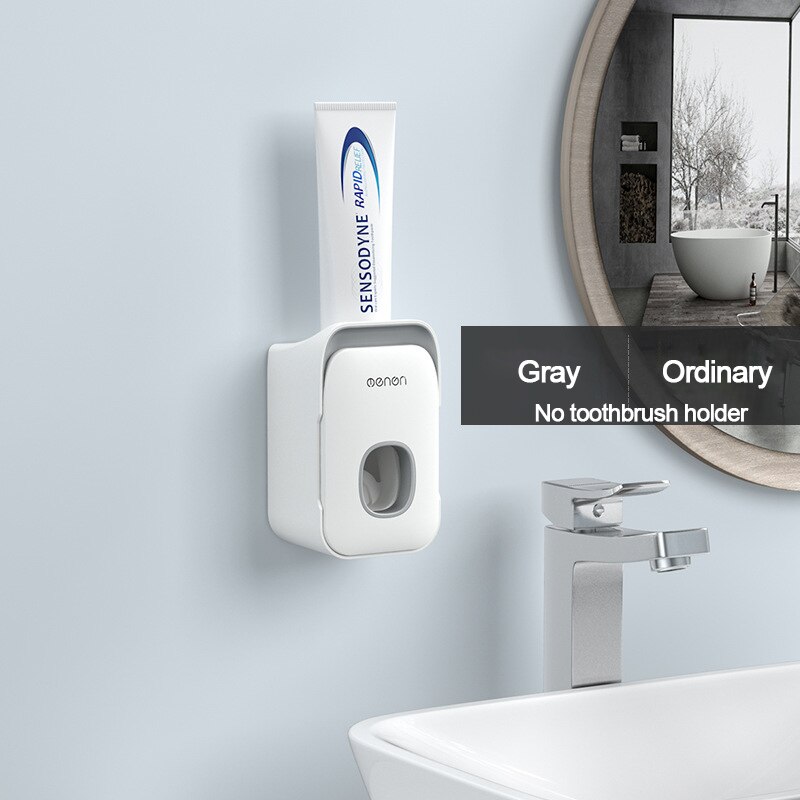 Distributore Automatico di dentifricio con Spazzolino Da Denti titolare Fissato Al Muro Bagno impostato di Accessori per La Casa Dentifricio spremiagrumi: grigio-O