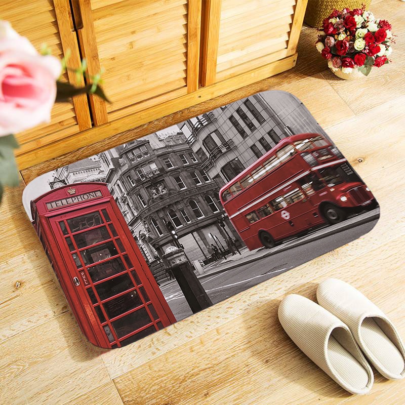 Retro london mobiltelefonboks 40 x 60cm udendørs entré dørmåtte lille område tæppe til soveværelse køkken gang dørmåtte skridsikre dørmåtte: Mu 136