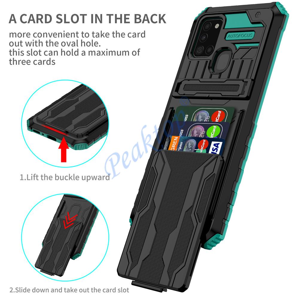 Voor Galaxy A21S Case Voor Samsung A21S Card Armor Coque Stand Holder Shockproof Bescherming Telefoon Terug Beschermhoes SM-A217F