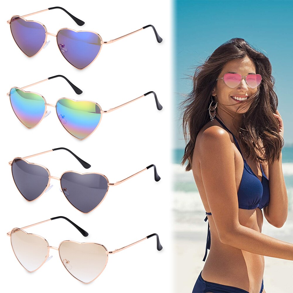 Women Vintage Heart Shape Sunglasses Metal Frame Sun Glasses Candy Color Gradient Sun Glasses For Outdoor Cycling