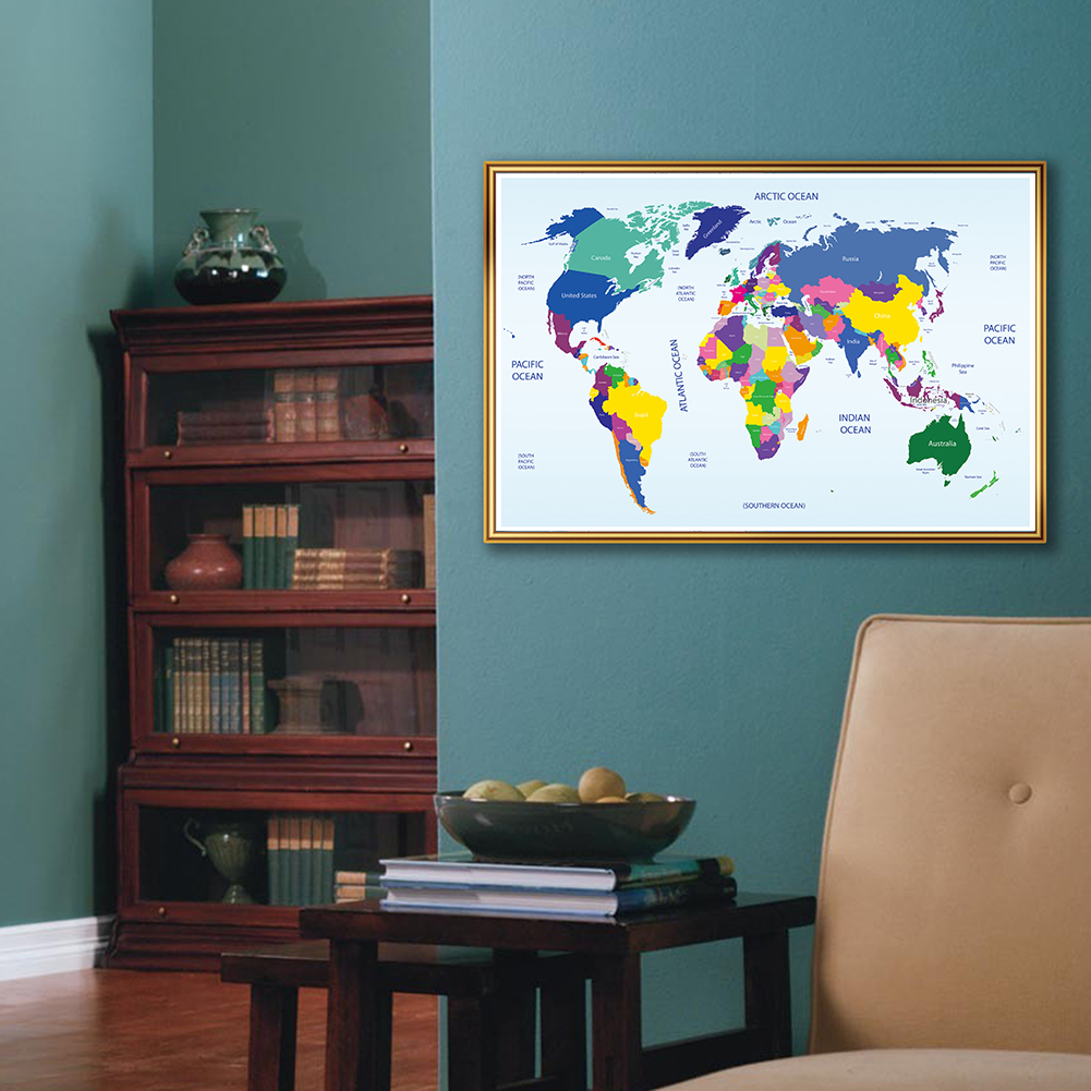 59*42cm The World Political Map Retro Wall Art Poster Decorative Canvas Painting Travel School Supplies Living Room Home Decor