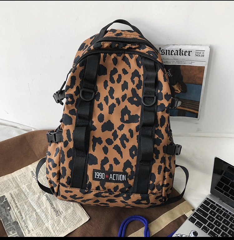 Stor kapasitet svart leopard print kvinner ryggsekk kvinnelige skolesekker for studenter reiseveske college jenter ryggsekk
