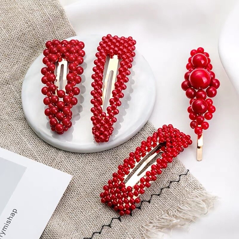 Barrette à cheveux avec perles rouges pour femmes, 1 pièce, épingle à cheveux, coréen, accessoire de coiffure