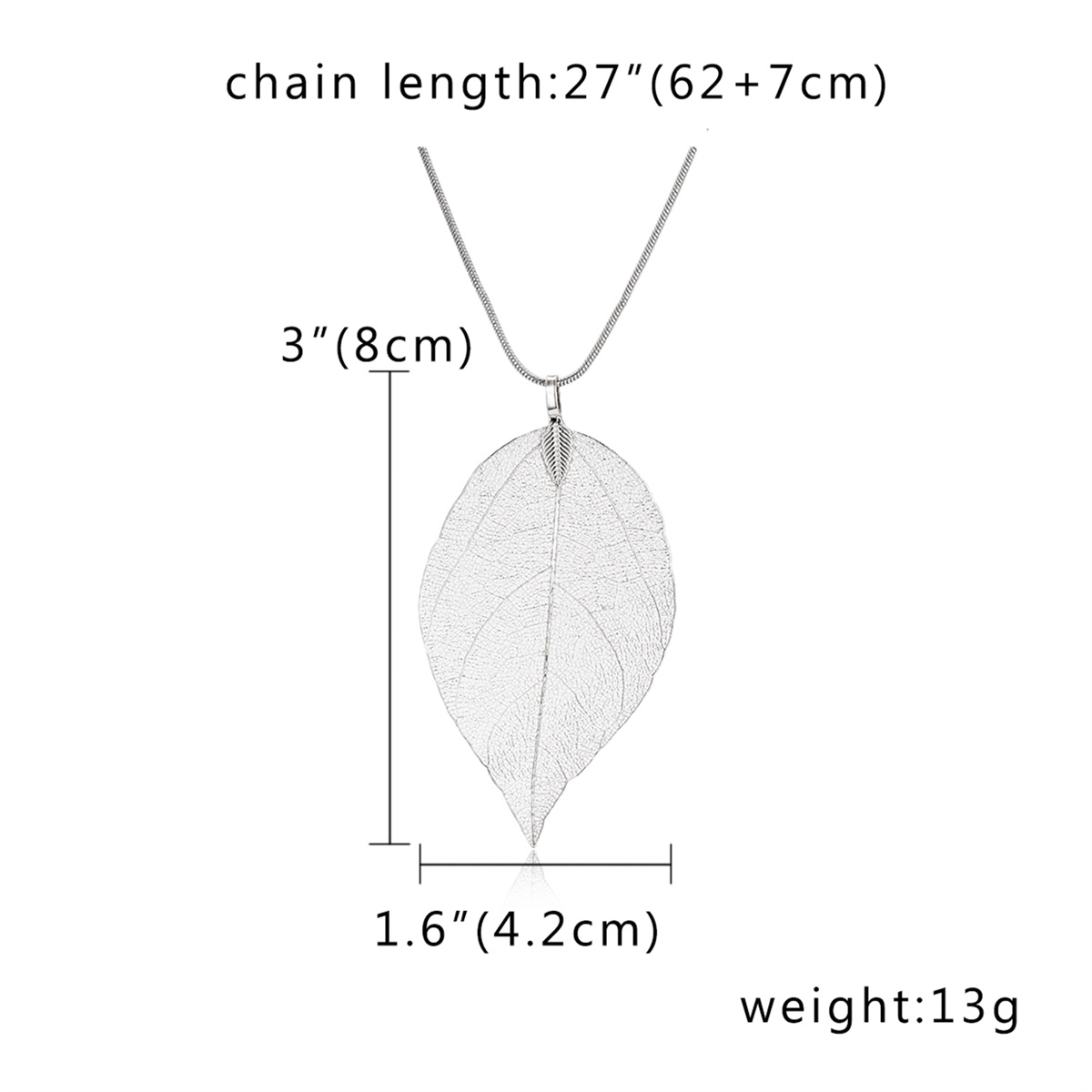 Collar con colgante de hoja de cadena de suéter largo a la para mujer, gargantilla de hojas especiales, cadena de suéter para mujer, joyería de boda: Color acero