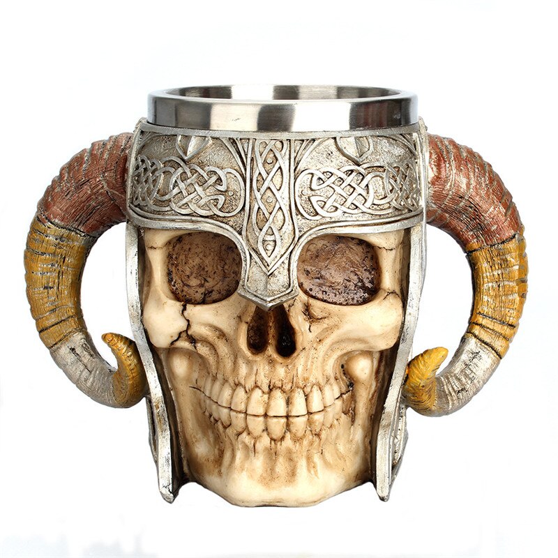Retro harpiks rustfrit stål ølkrus kranium ridder halloween kaffekop viking te krus pub bar dekoration: -en