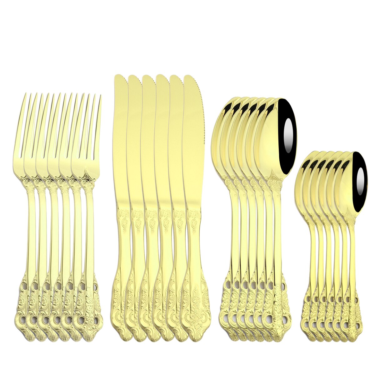 24Pcs Blue Cutlery Set Knives Fork Tea Spoon Dinner Tableware 304 Stainless Steel Dinnerware Set Kitchen Flatware Silverware: Champagne 24pcs