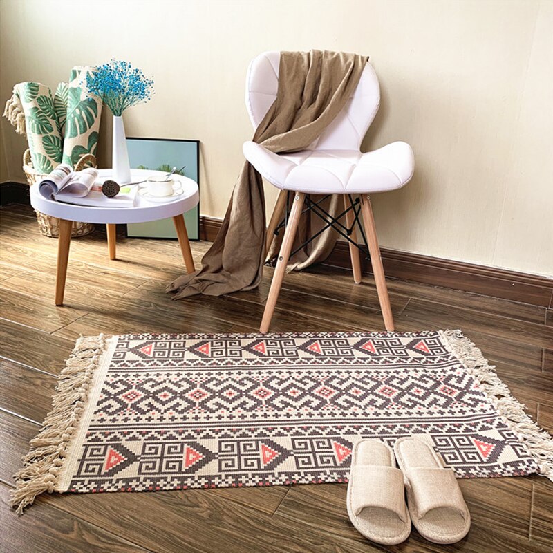 Boheme håndvævet bomulds tæppe kvast sengetæppe geometrisk gulvmåtte print område tæppe til stueindretning: 5