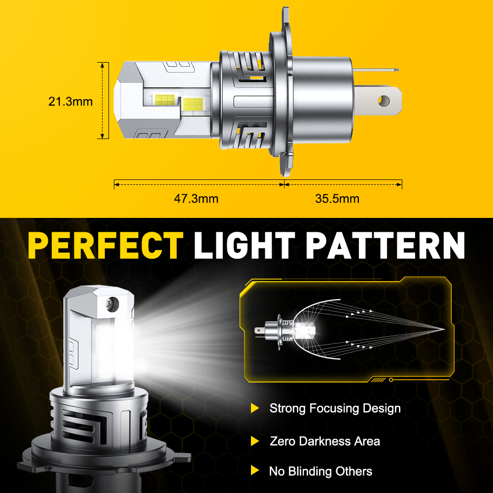 2 Stücke AUXITO 30000LM H4 LED-Leuchtmittel 9003 Scheinwerfer Fern- und Abblendlicht Superhell mit Lüfter Drahtloser Stil 60 Watt Autoscheinwerfer