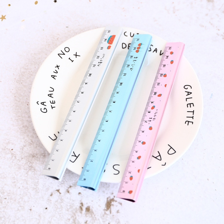 Aardbei Fruit Driehoek Metalen Liniaal Meten Rechte Ruler Tool Relatiegeschenk Briefpapier
