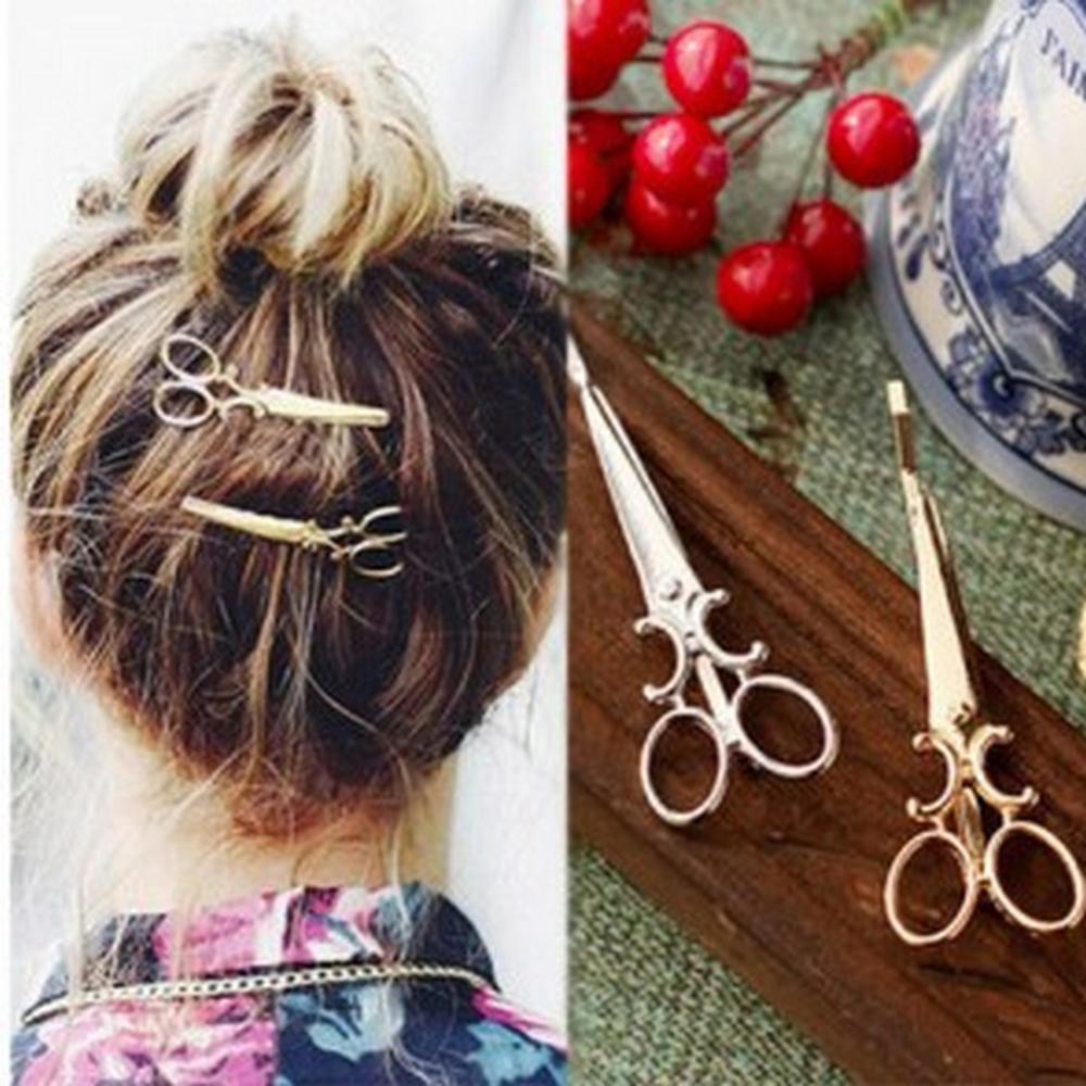 Horquilla para el pelo con forma de tijeras plateadas doradas y a la de estilo Retro y , pasador para niñas, accesorios para el cabello para niñas y mujeres