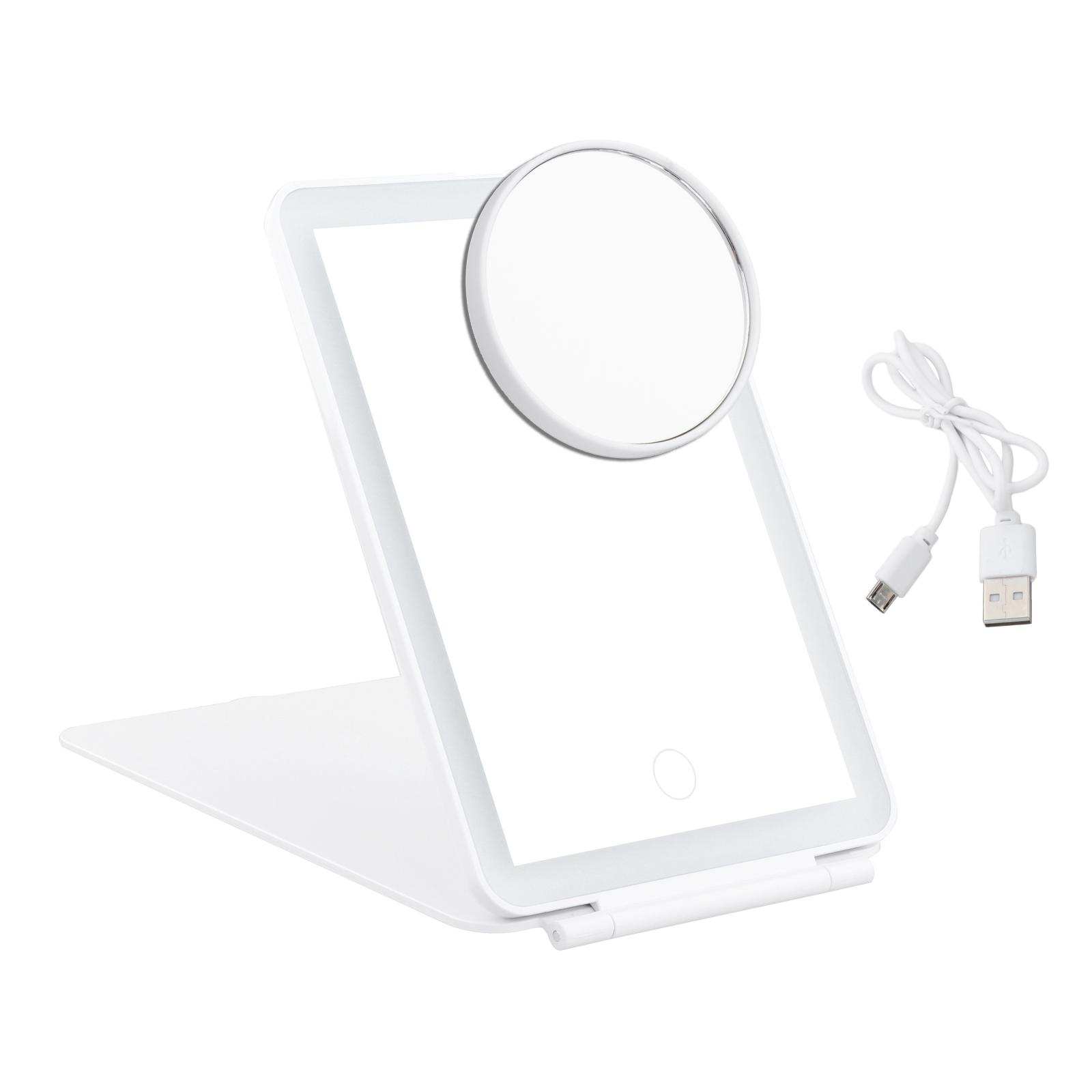 Espejo de mesa plegable con luces LED para maquillaje, espejo de mesa con aumento de 10x, Interruptor táctil, ajustable, portátil, regulable, cosmético para mujeres