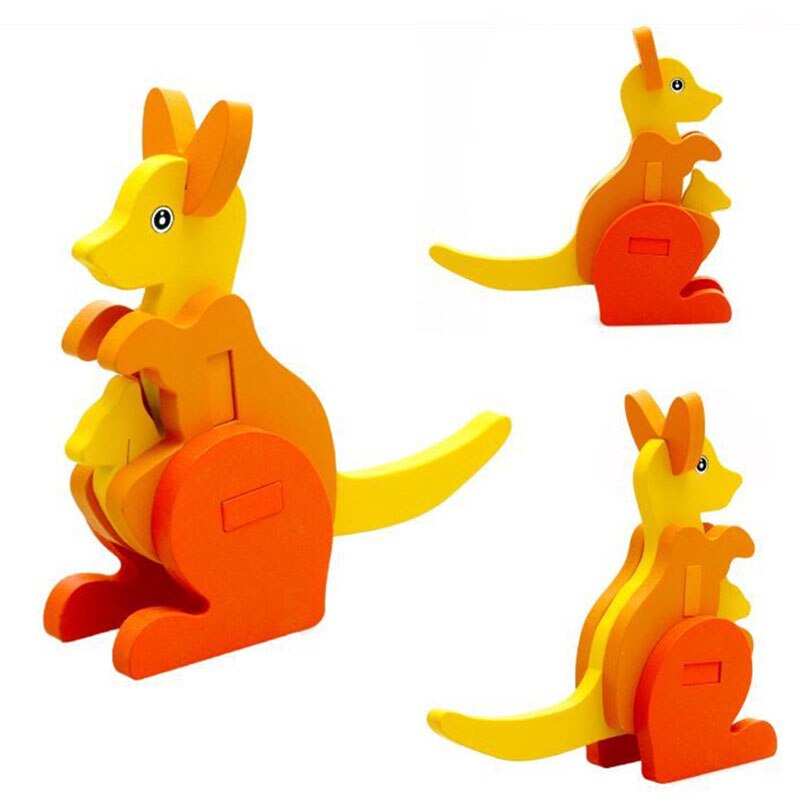 3D Three-dimensional Wooden Animal Jigsaw Puzzle Toys For Children DIY Baby Kids Handmade Wooden Toys Animals Puzzles: Kangaroo