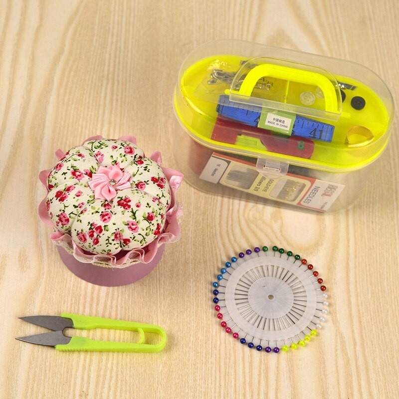 Needle Pin Cushion with Storage Case Pumpkin Pincushions Needlework Sewing Box for DIY Needle Thread Organizer Sewing Supplies