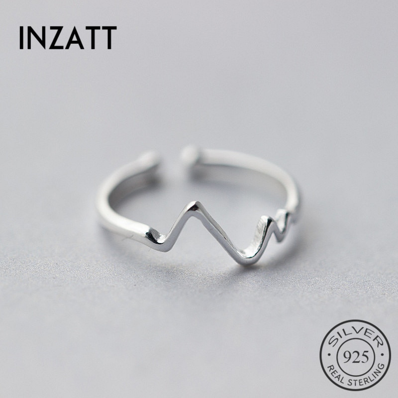 Inzatt Real 925 Sterling Zilver Onregelmatige Geometrische Wave Verstelbare Ring Fijne Sieraden Voor Vrouwen Party Accessoires