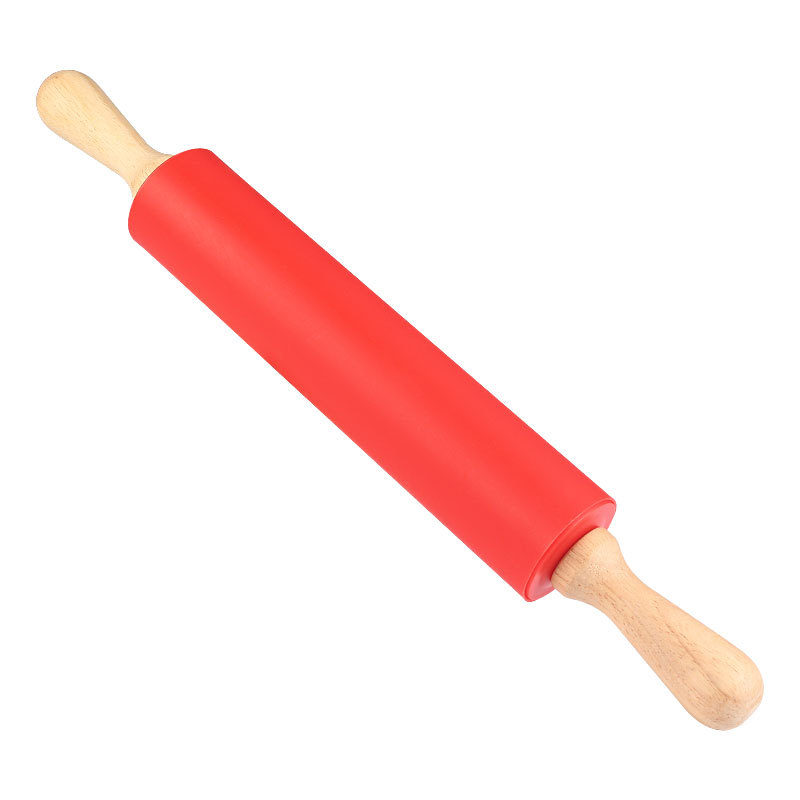 Non-Stick Silicone Rolling Pin Wooden Handle Pastry Dough Flour Roller Kitchen Cooking Baking Tool For Pasta Cookie Dough: Pink / 33cm