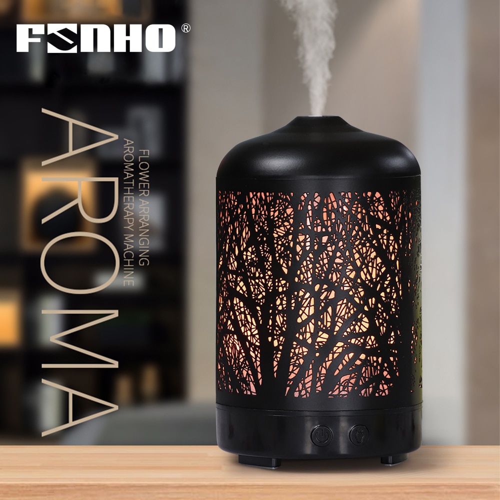 Funho elektrisk ultralydsaromaterapi æteriske olier diffusor luftfugter metal tåge maker 7 farver ledlys til hjemmet