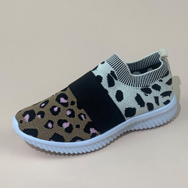 Vulkaniserede sko kvinder flade sko slip on loafers åndbar kvinde leopard mix farvet efterår kvindelige fritidssko plus str.: Lyserød leopard / 9