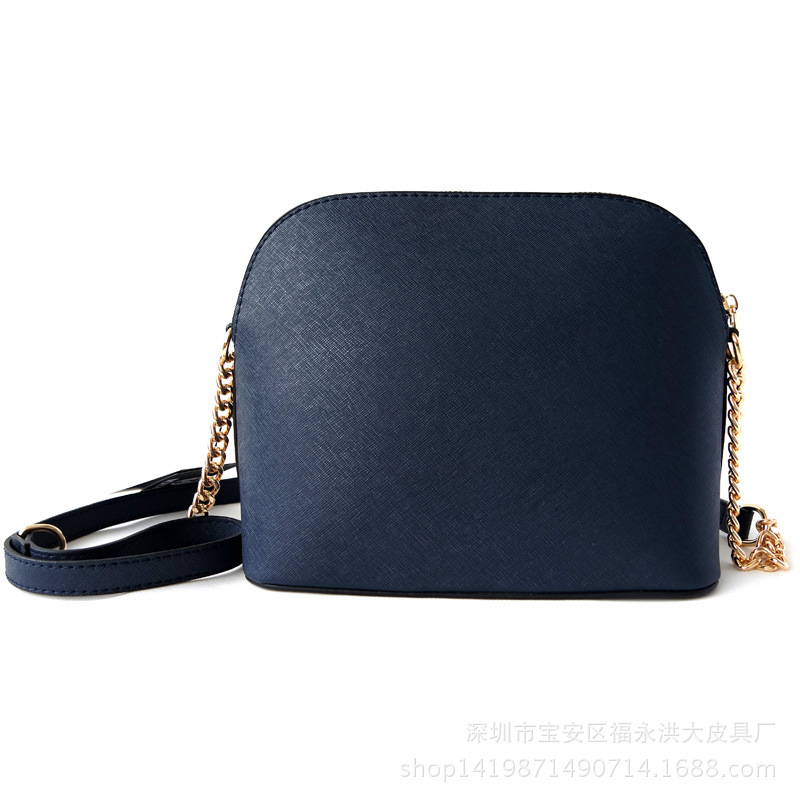 Woman Package Cross Leather Bag Small Shell Package Single Shoulder Messenger Chain Package Handbag: Navy Blue