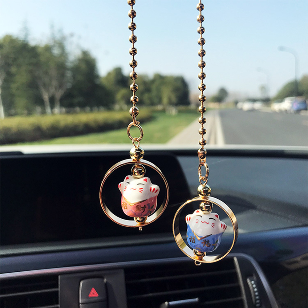 Pendentif voiture chat chanceux voiture rétroviseur décoration céramique alliage suspendus ornement Automobile tableau de bord accessoires 60CM