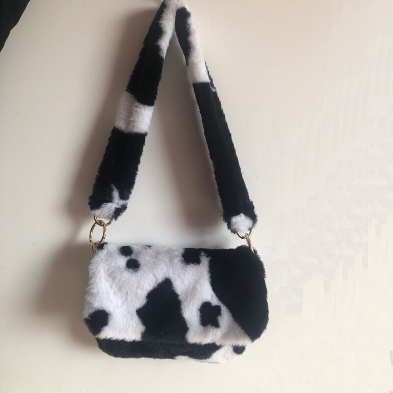 Vrouwen Tas Winter Faux Fur Schoudertas Handtas Dame Luipaard Print Handtas Vrouwelijke Party Kleine Meisjes Draagtas Christmas: Cow