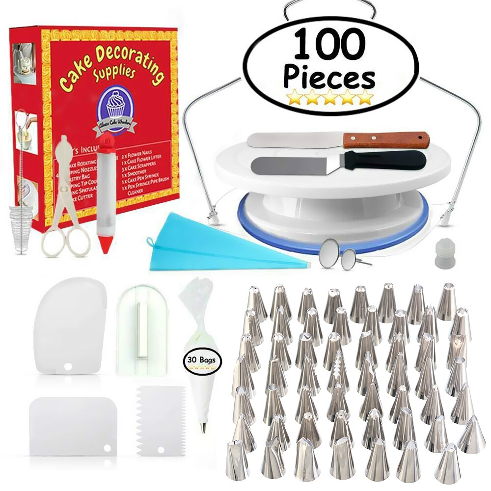 106PCs DIY Multi-function Cake Decorating Kit Cake Turntable Set Pastry Tube Fondant Tool Cake Kitchen Dessert Baking Tools