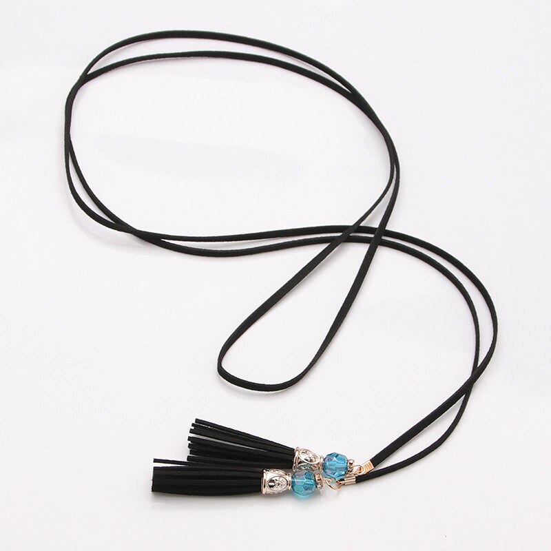 Nuevos cinturones de mujer, cadena de cintura estrecha con borla a la , cinturón para vestido, accesorios decorados con nudos: 9