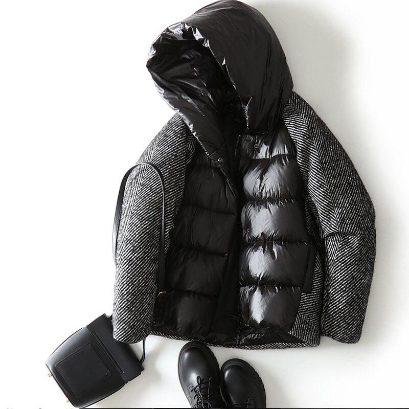 Dam dunrock kort ankdun pufferjacka lös vinter kvinnlig parkas snö ytterkläder oversize korta svarta rockar: S