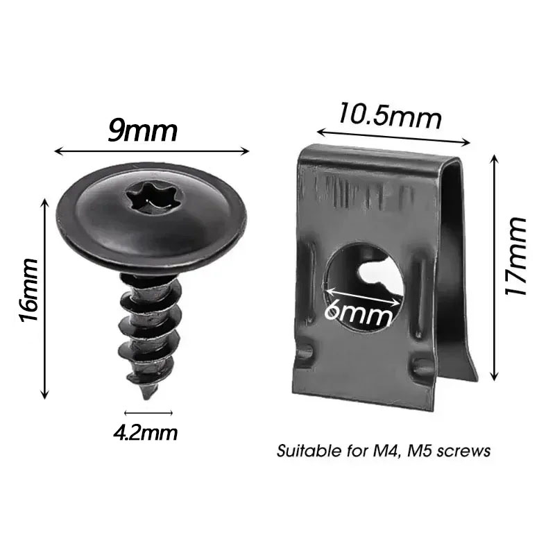 Viti autofilettanti clip di fissaggio in metallo per clip di tipo U per auto moto con vite kit di fogli di ferro per viti con clip di protezione antiruggine