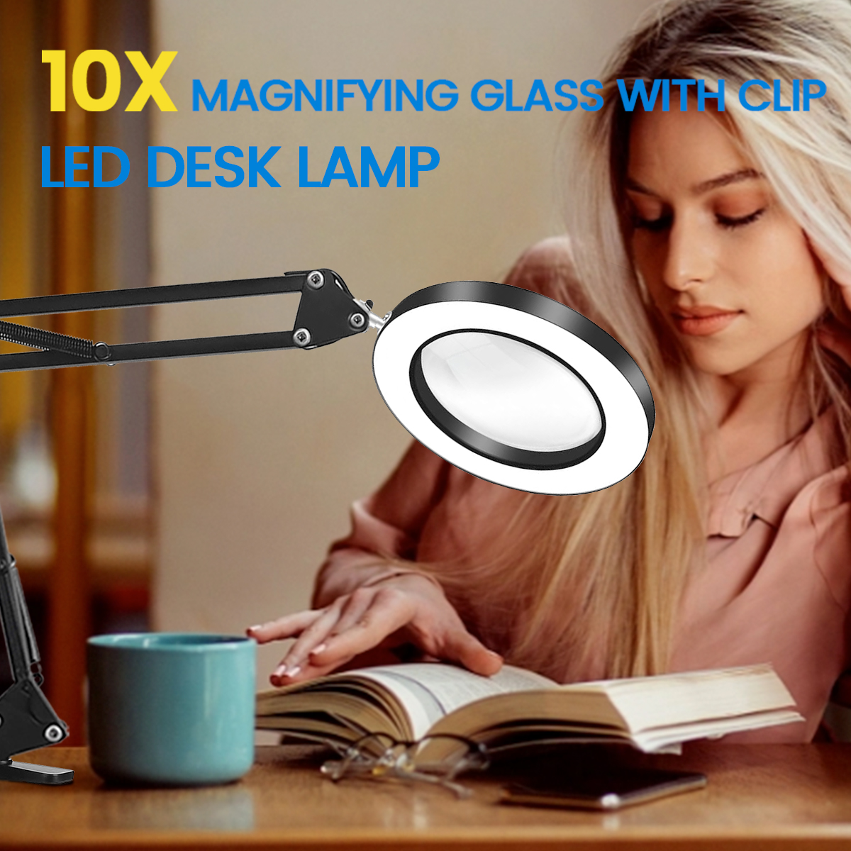 10x LED-vergrootglas bureaulamp met licht en klem, 3 kleurmodi verstelbare draaiarm - vergrootlamp voor lezen van dichtbij werken