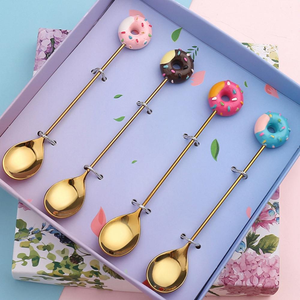 SALES! Cute Stainless Steel Cartoon Kid Spoon Donut Coffee Fork Dessert Tool