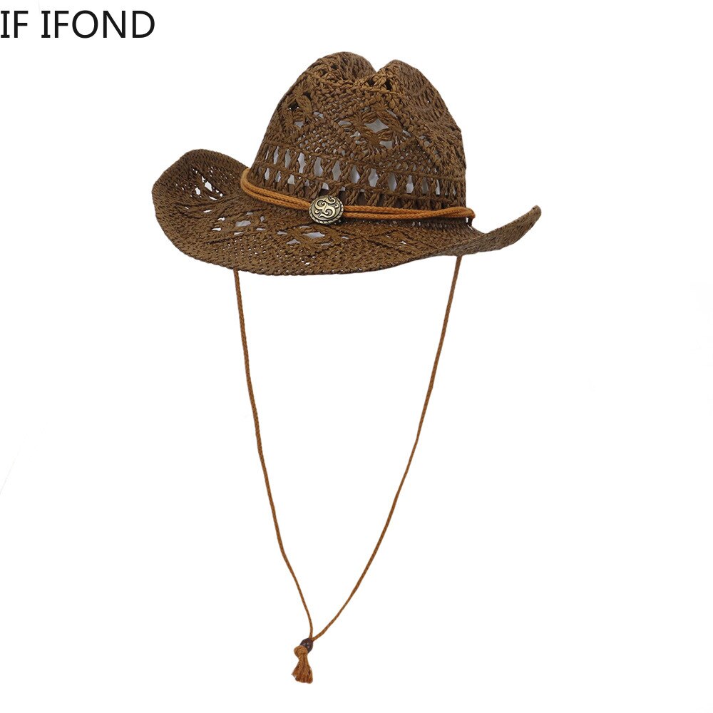 Hechos a mano nuevos hueco vaquera vaquero del oeste sombrero amplia sombrero con visera de Jazz sol playa sombreros Gorros Hombre