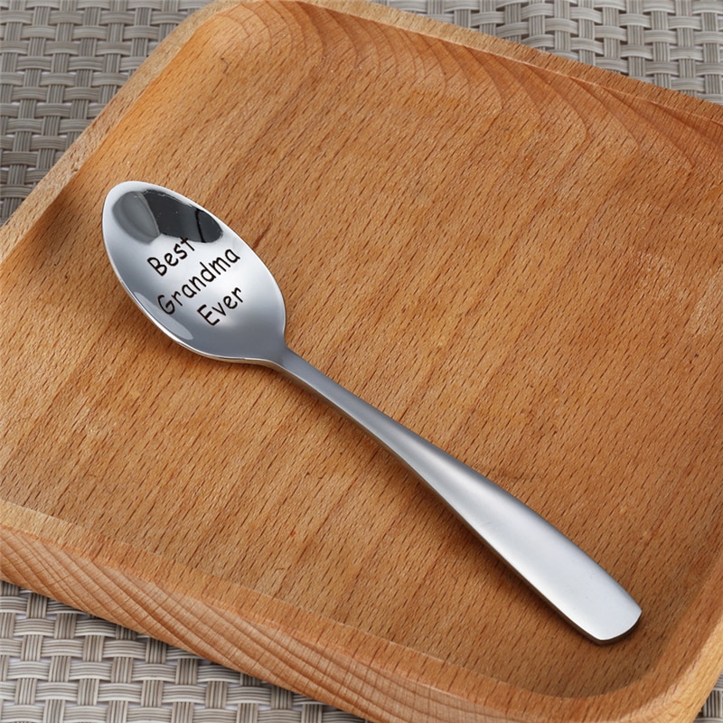 1pc Stainless Steel Smooth Carved Coffee Spoon Teaspoon For Mom Dad Family Stirring Milk Dessert Scoop Tableware 13.1*2.5cm