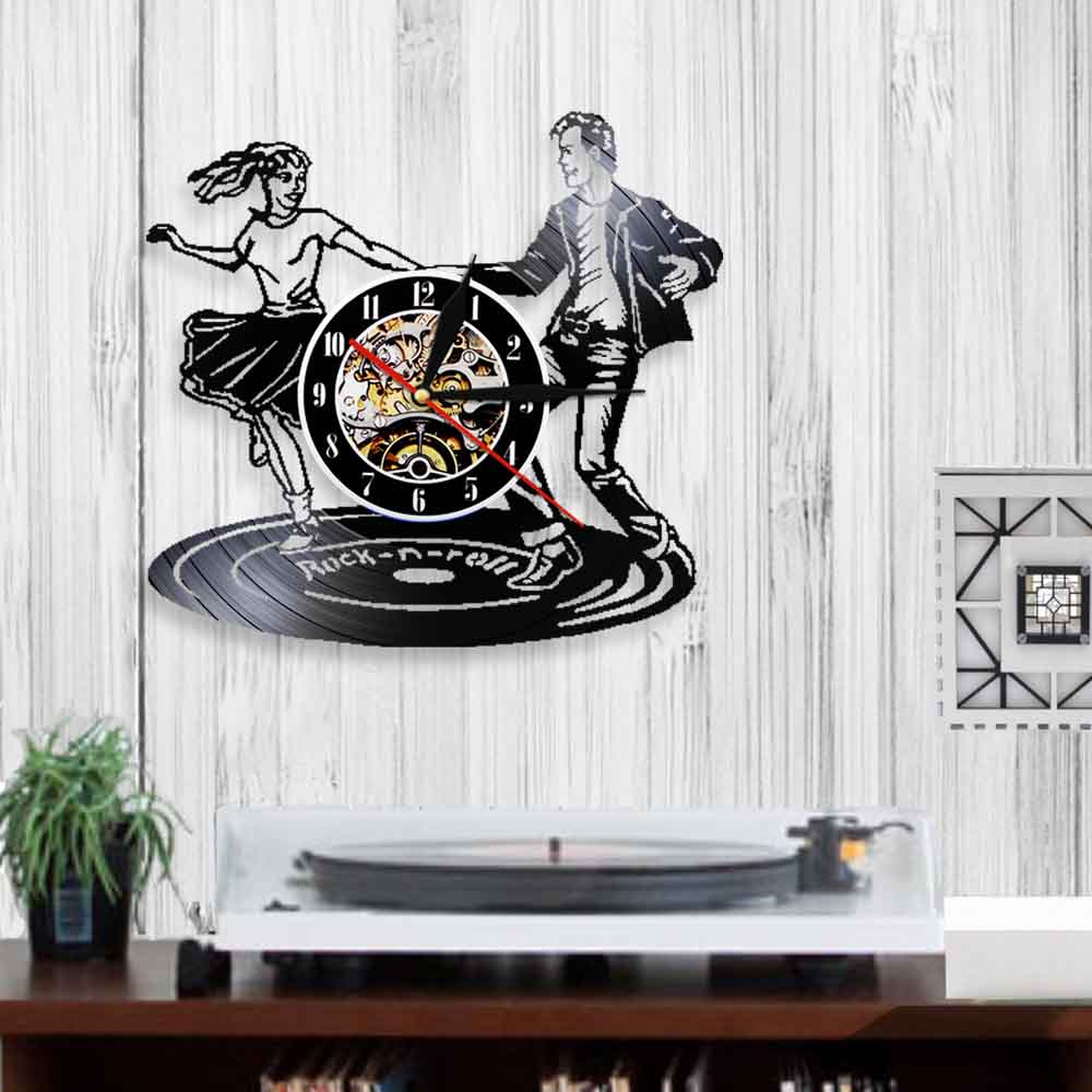 Disko Tänzer Wanduhr Felsen n rollen Tanzen Zeit Jahrgang Schallplatte Wanduhr Persönlichkeit Zauberstab Kunst Dekor Nacht Verein Kneipe