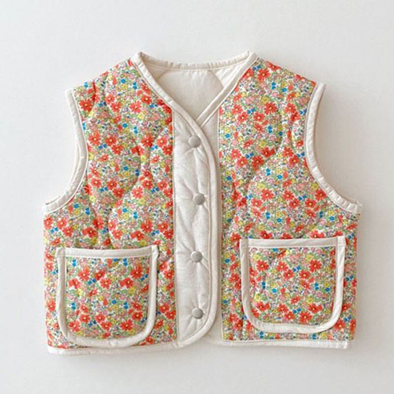 Herfst Baby Bloemen Mouwloze Jas Katoen Kinderen Warm Vest Voor Meisjes Kleding Mode Baby Boy Dubbelzijdig Winddicht vest: orange / 3T  100cm